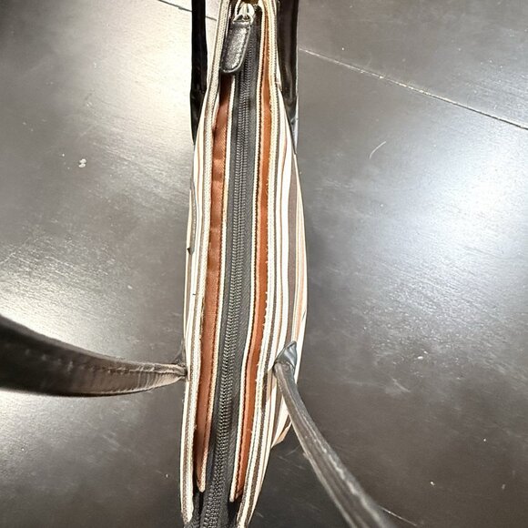 Vintage Kate Spade Striped Autumn Spice Brown Baguette Handbag Purse - Picture 5 of 14